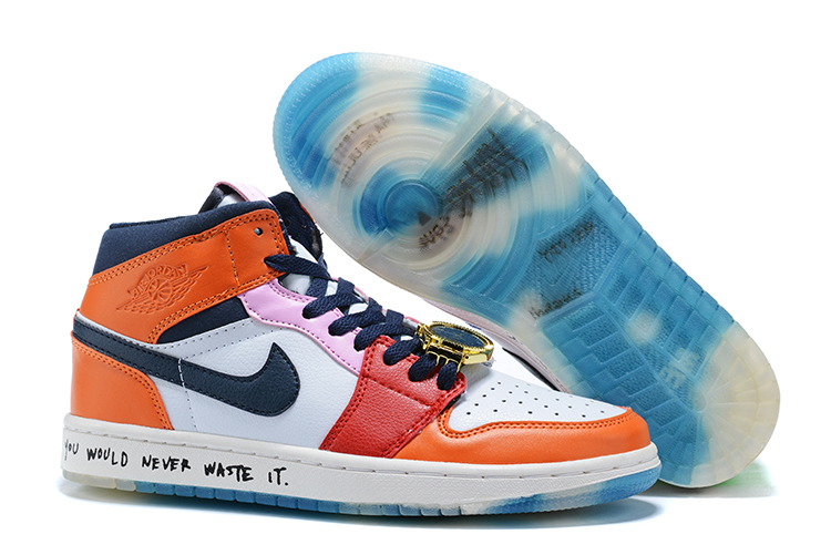 New Air Jordan 1 GS White Orange Red Black Blue Shoes - Click Image to Close